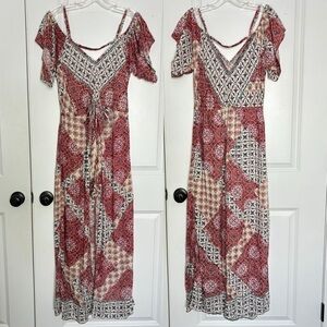 NWT South Moon Under Abbeline Off Shoulder Drawstring Romper Dress Boho Rust M